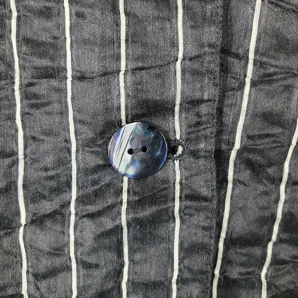 Chico's Size 2 Large Crinkle Linen Blend Jacket Blazer Lined Black White Striped - Picture 3 of 8